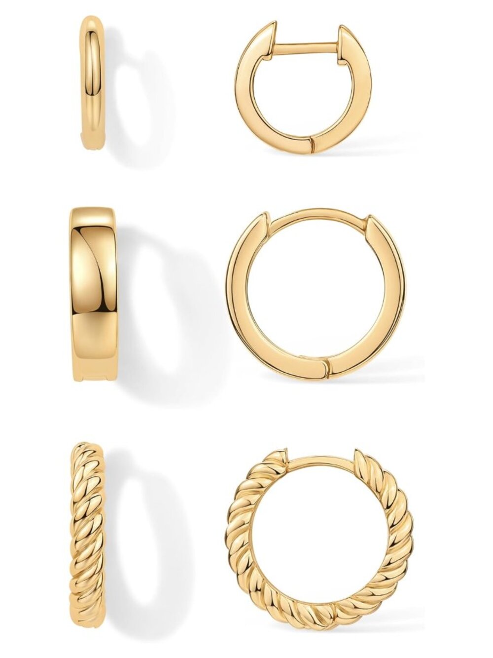14K Yellow Gold Plated Huggie Hoop Earrings Set Hypoallergenic Small Hoops for